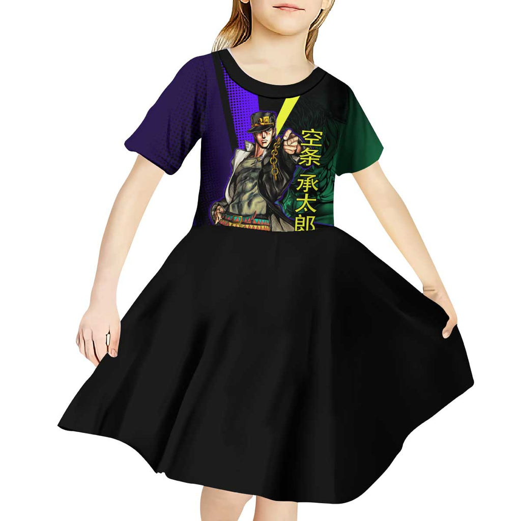 Jotaro Kujo JoJo’s Bizarre Adventure Kid Short Sleeve Dress with Star Platinum Stand and Bold - The Mazicc