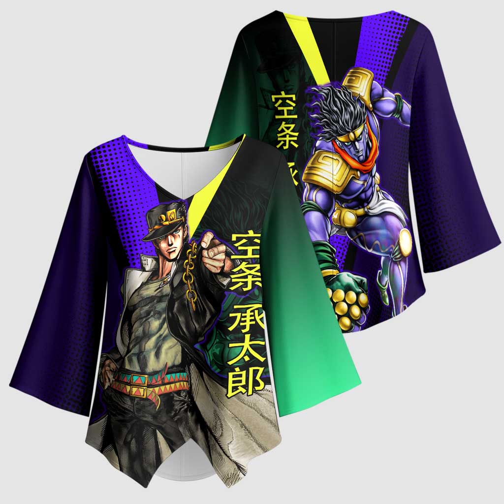 Jotaro Kujo JoJo’s Bizarre Adventure Kimono Sleeve Blouse with Star Platinum Stand and Bold - The Mazicc