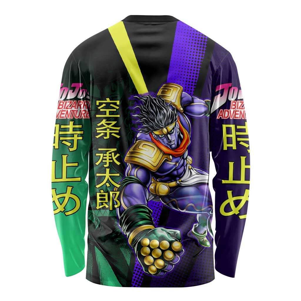 Jotaro Kujo JoJo’s Bizarre Adventure Long Sleeve Shirt with Star Platinum Stand and Bold - The Mazicc