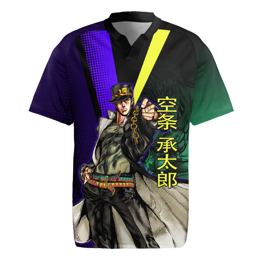 Jotaro Kujo JoJo’s Bizarre Adventure Rugby Jersey with Star Platinum Stand and Bold - The Mazicc