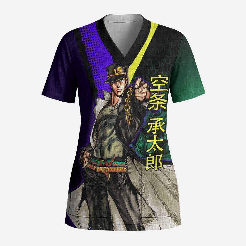 Jotaro Kujo JoJo’s Bizarre Adventure Scrub Top with Star Platinum Stand and Bold - The Mazicc