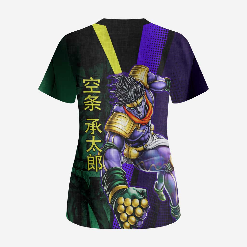 Jotaro Kujo JoJo’s Bizarre Adventure Scrub Top with Star Platinum Stand and Bold - The Mazicc