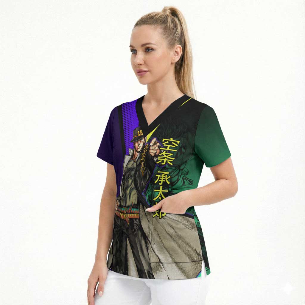 Jotaro Kujo JoJo’s Bizarre Adventure Scrub Top with Star Platinum Stand and Bold - The Mazicc