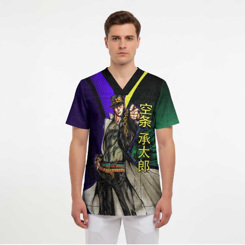 Jotaro Kujo JoJo’s Bizarre Adventure Scrub Top with Star Platinum Stand and Bold - The Mazicc