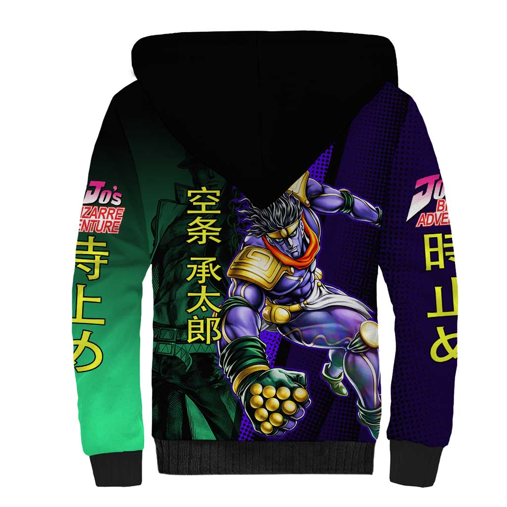 Jotaro Kujo JoJo’s Bizarre Adventure Sherpa Hoodie with Star Platinum Stand and Bold - The Mazicc