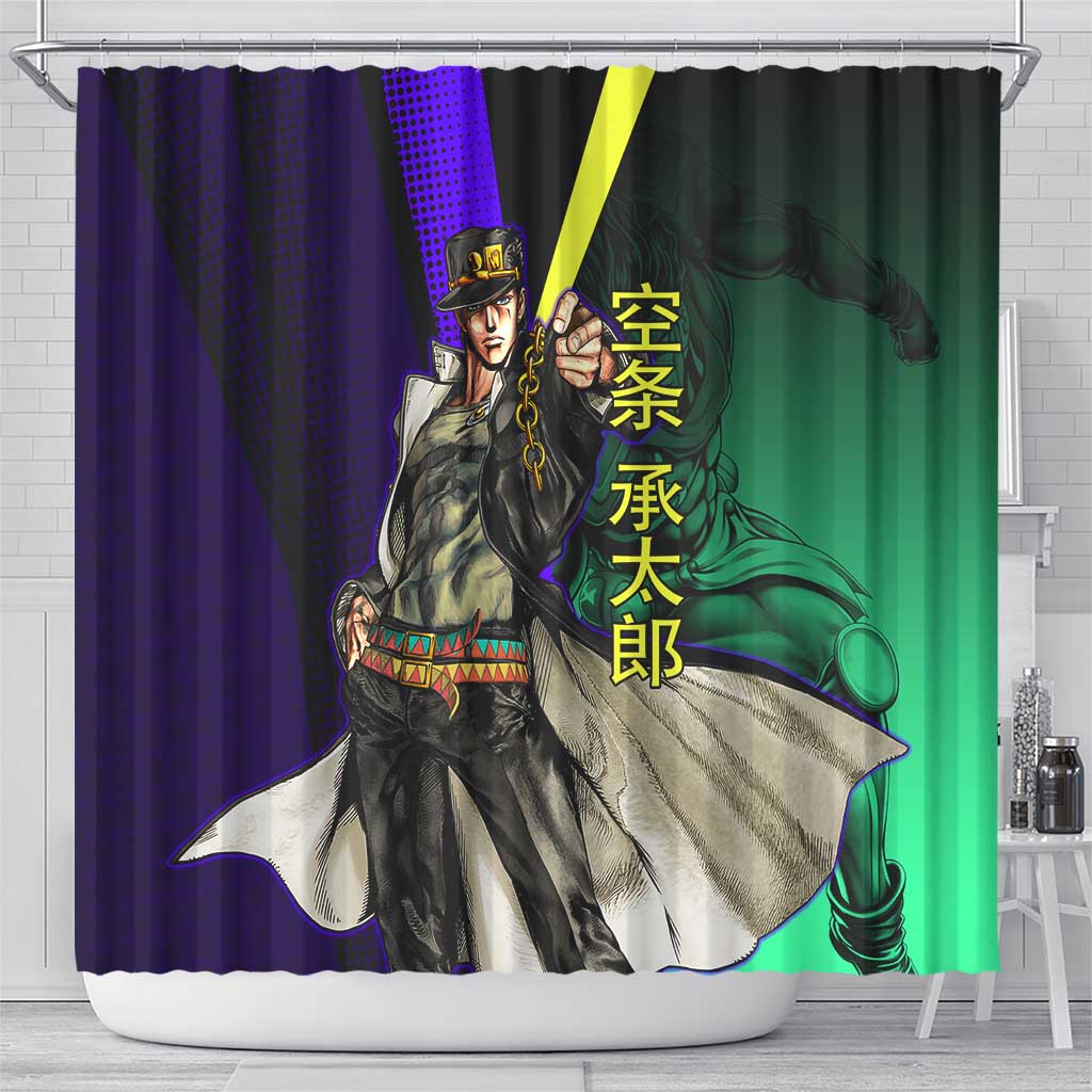 Jotaro Kujo JoJo’s Bizarre Adventure Shower Curtain with Star Platinum Stand and Bold - The Mazicc