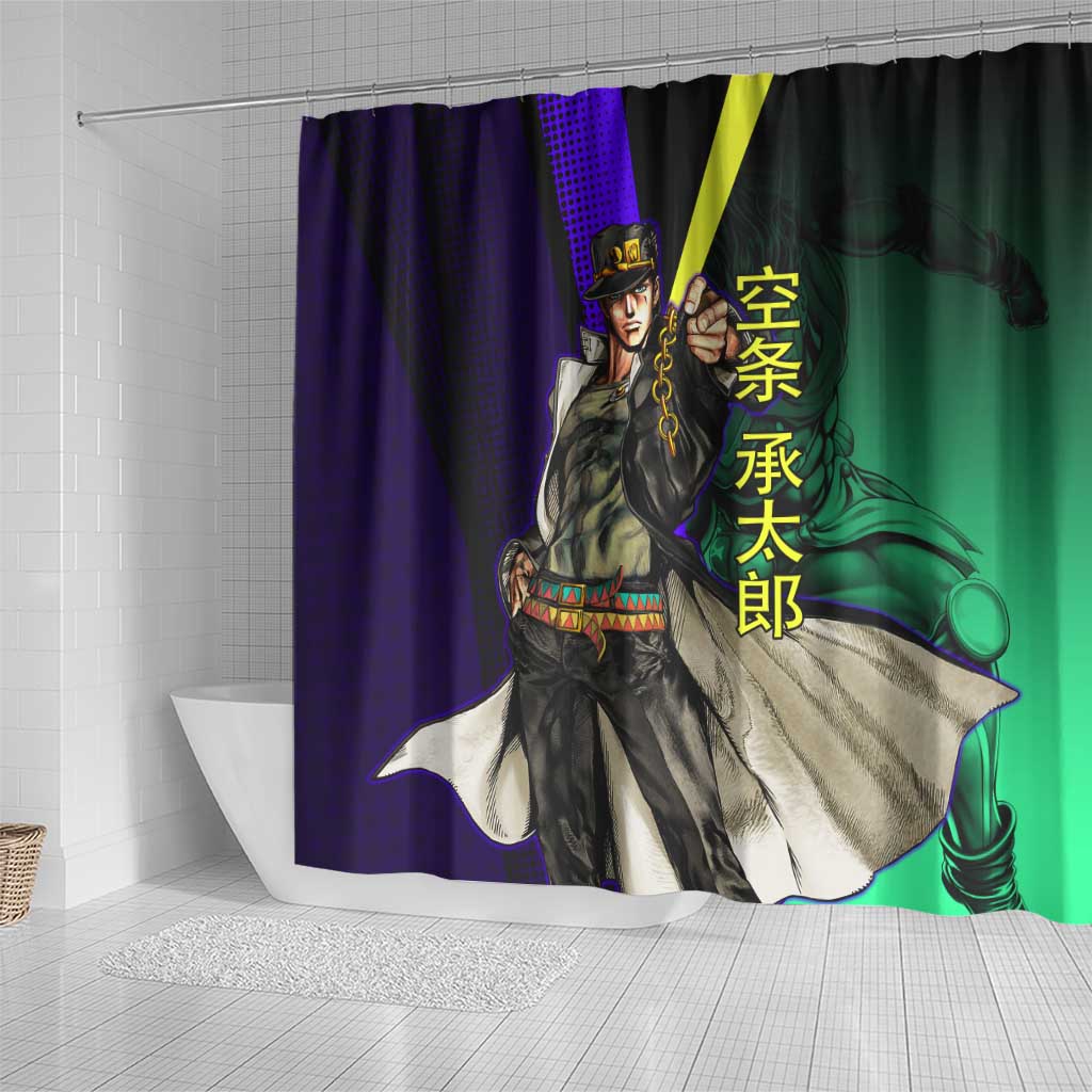 Jotaro Kujo JoJo’s Bizarre Adventure Shower Curtain with Star Platinum Stand and Bold - The Mazicc