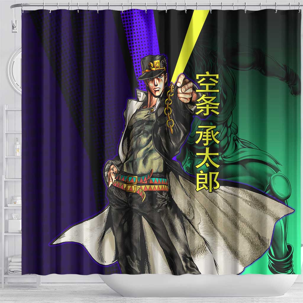 Jotaro Kujo JoJo’s Bizarre Adventure Shower Curtain with Star Platinum Stand and Bold - The Mazicc