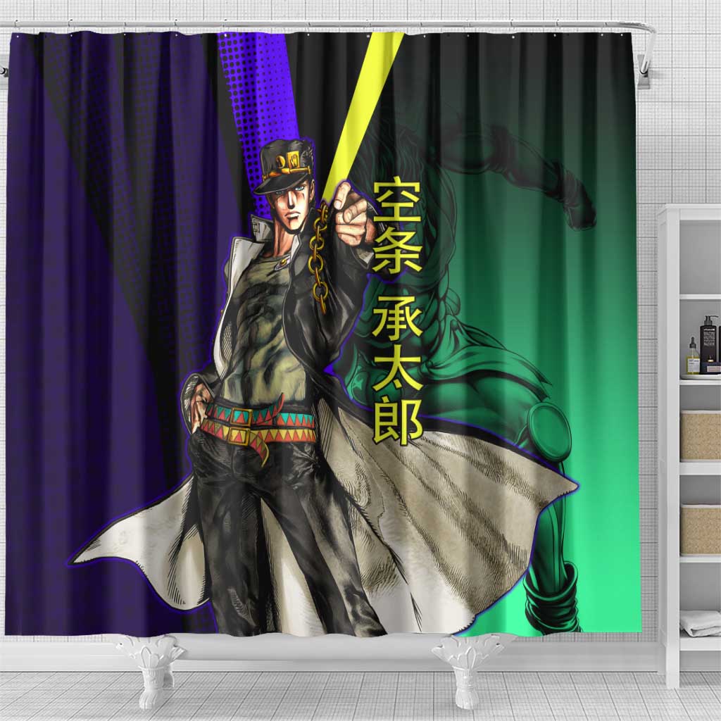 Jotaro Kujo JoJo’s Bizarre Adventure Shower Curtain with Star Platinum Stand and Bold - The Mazicc