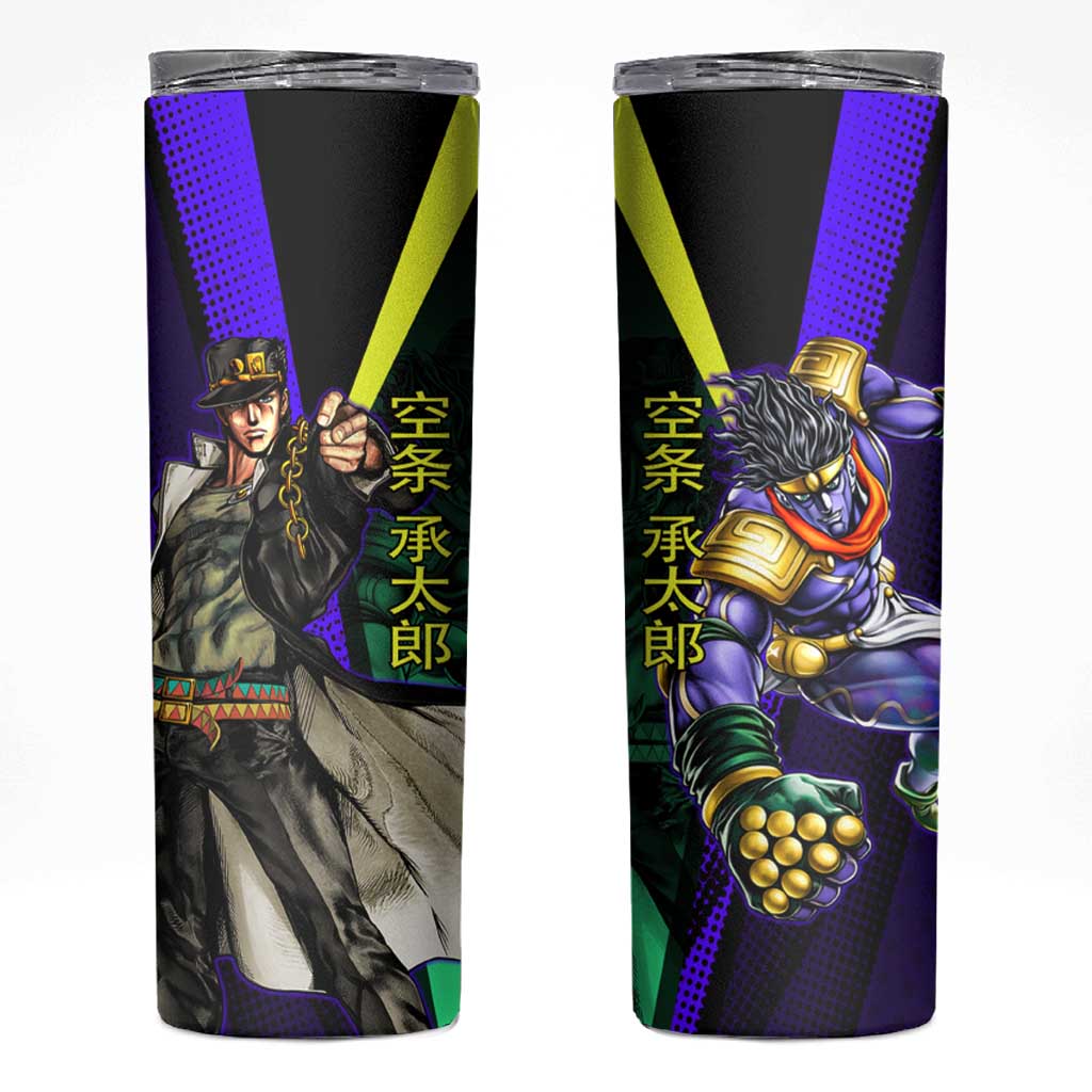 Jotaro Kujo JoJo’s Bizarre Adventure Skinny Tumbler with Star Platinum Stand and Bold - The Mazicc