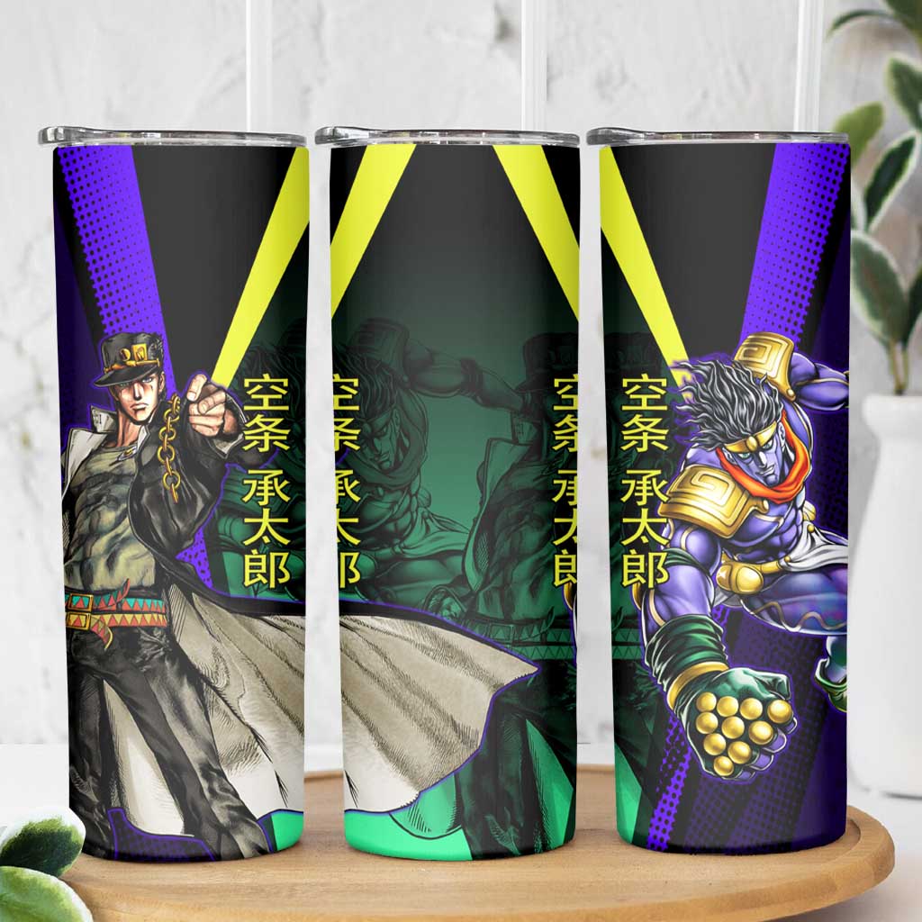 Jotaro Kujo JoJo’s Bizarre Adventure Skinny Tumbler with Star Platinum Stand and Bold - The Mazicc