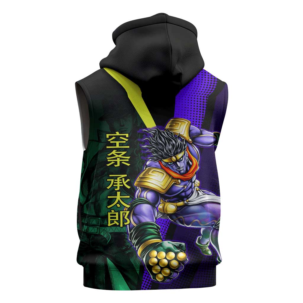 Jotaro Kujo JoJo’s Bizarre Adventure Sleeveless Hoodie with Star Platinum Stand and Bold - The Mazicc