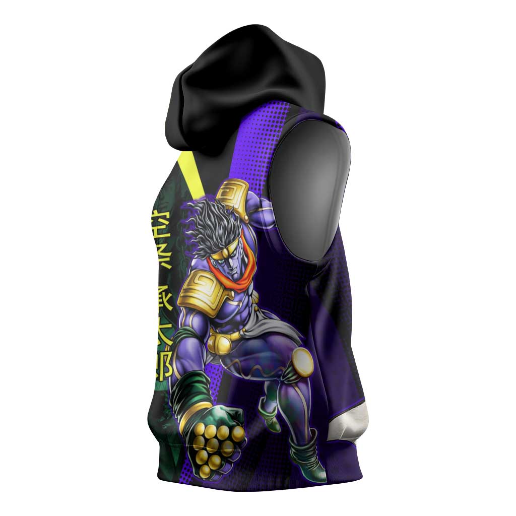 Jotaro Kujo JoJo’s Bizarre Adventure Sleeveless Hoodie with Star Platinum Stand and Bold - The Mazicc