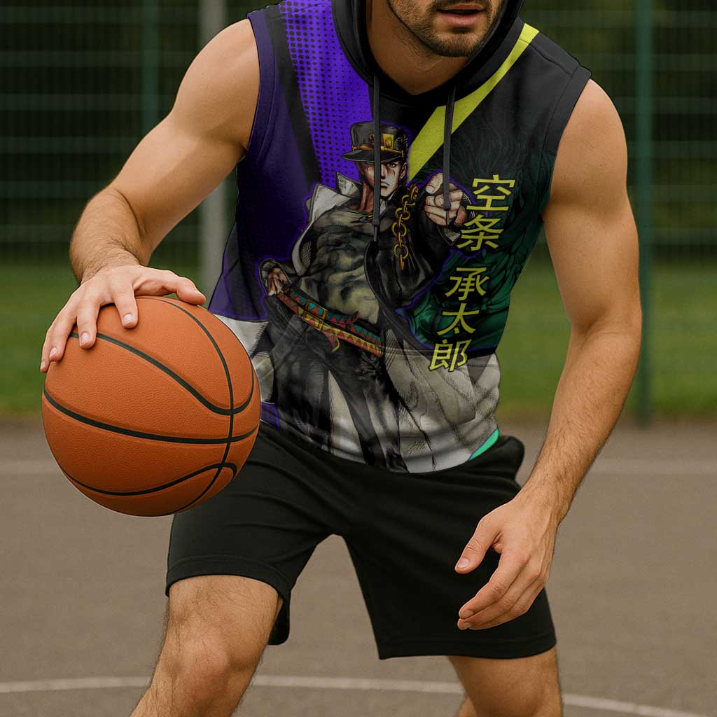 Jotaro Kujo JoJo’s Bizarre Adventure Sleeveless Hoodie with Star Platinum Stand and Bold - The Mazicc