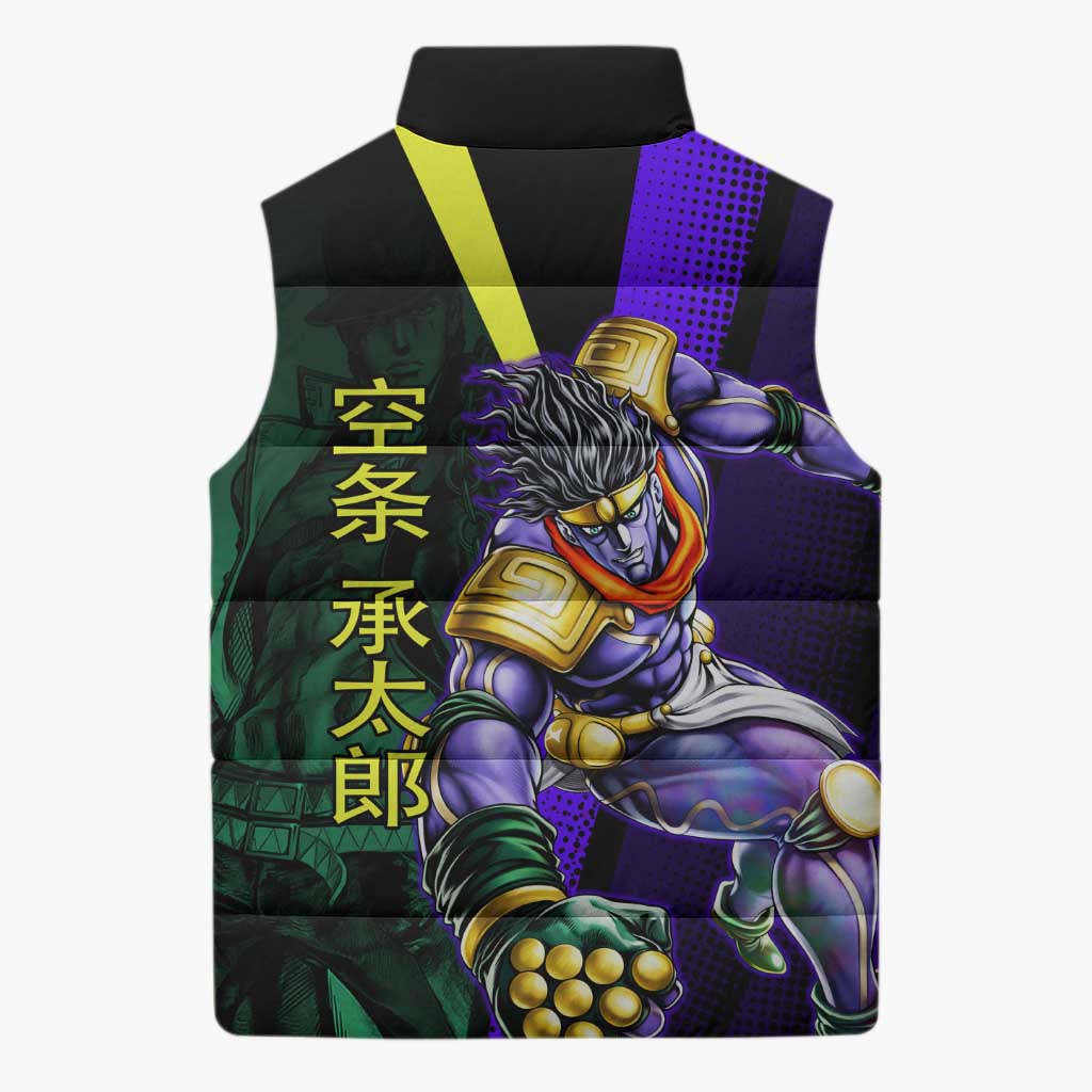 Jotaro Kujo JoJo’s Bizarre Adventure Sleeveless Puffer Jacket with Star Platinum Stand and Bold - The Mazicc