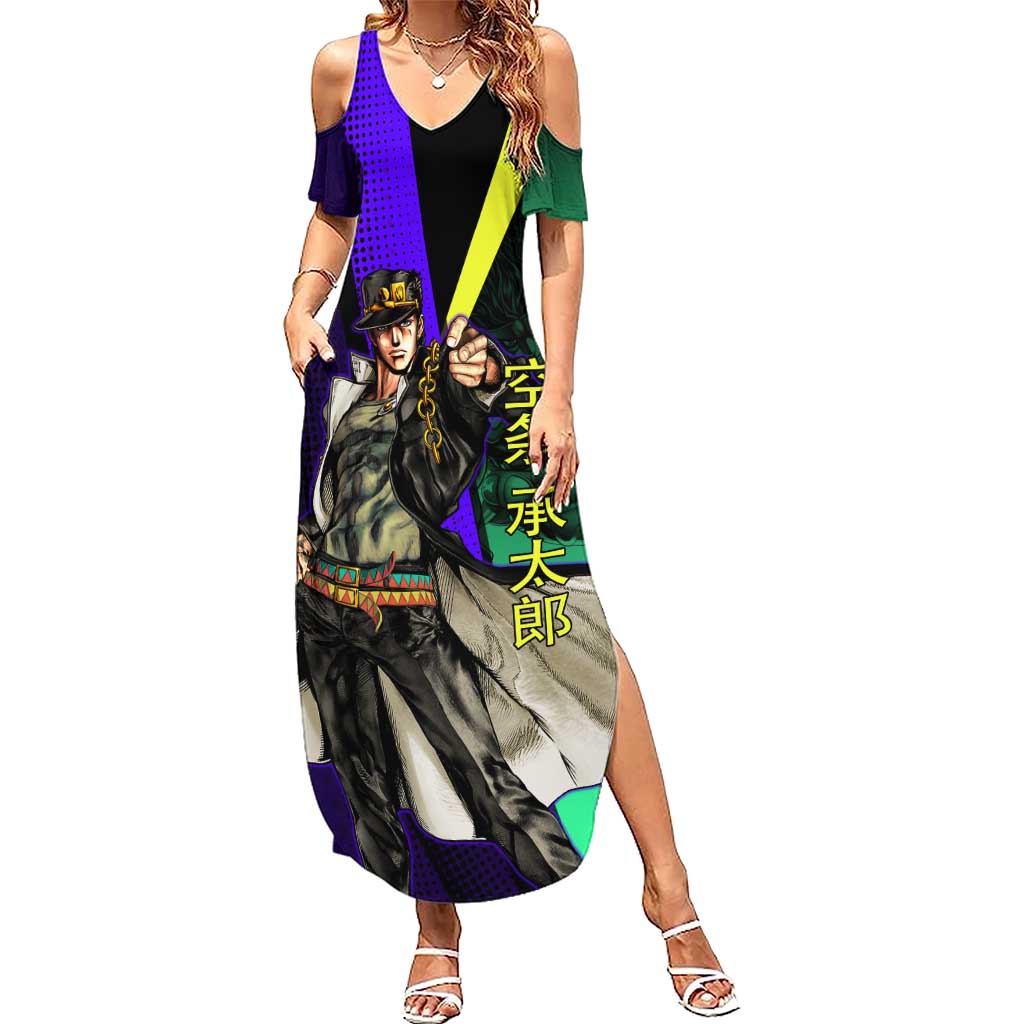 Jotaro Kujo JoJo’s Bizarre Adventure Summer Maxi Dress with Star Platinum Stand and Bold - The Mazicc