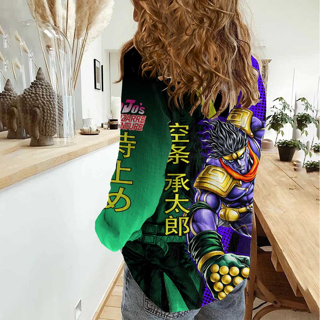 Jotaro Kujo JoJo’s Bizarre Adventure Women Casual Shirt with Star Platinum Stand and Bold - The Mazicc