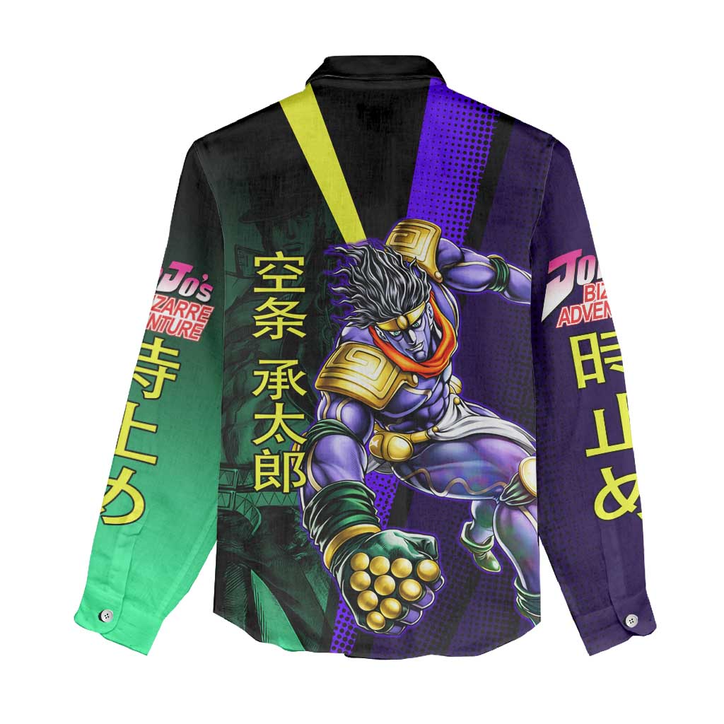 Jotaro Kujo JoJo’s Bizarre Adventure Women Casual Shirt with Star Platinum Stand and Bold - The Mazicc