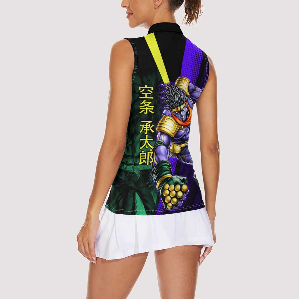 Jotaro Kujo JoJo’s Bizarre Adventure Women Sleeveless Polo Shirt with Star Platinum Stand and Bold - The Mazicc