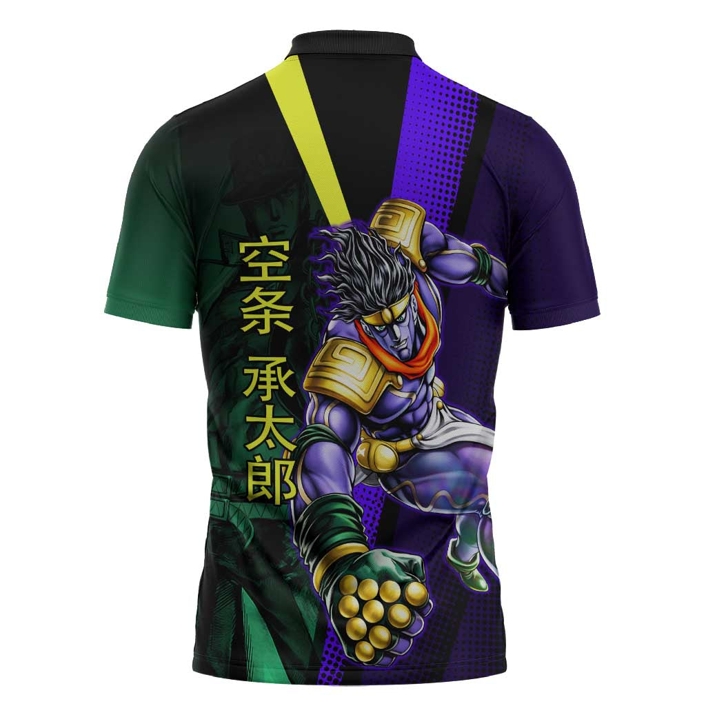 Jotaro Kujo JoJo’s Bizarre Adventure Zipper Polo Shirt with Star Platinum Stand and Bold - The Mazicc