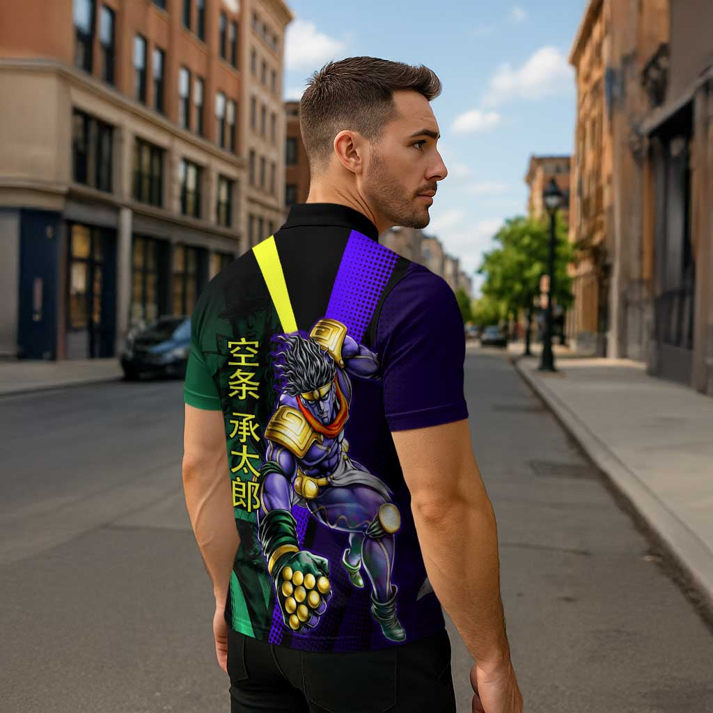 Jotaro Kujo JoJo’s Bizarre Adventure Zipper Polo Shirt with Star Platinum Stand and Bold - The Mazicc