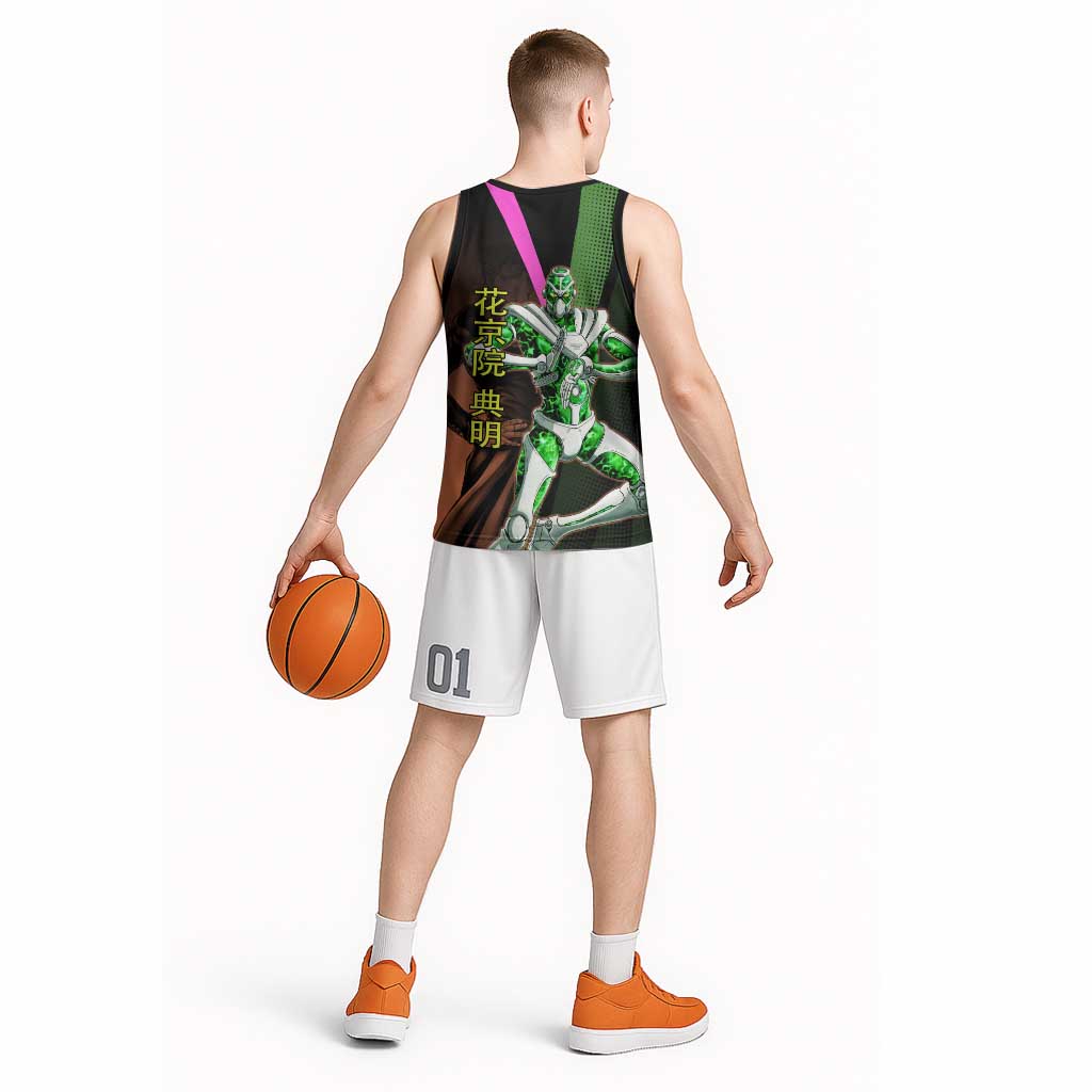 Noriaki Kakyoin JoJo’s Bizarre Adventure Basketball Jersey with Hierophant Green Stand - The Mazicc