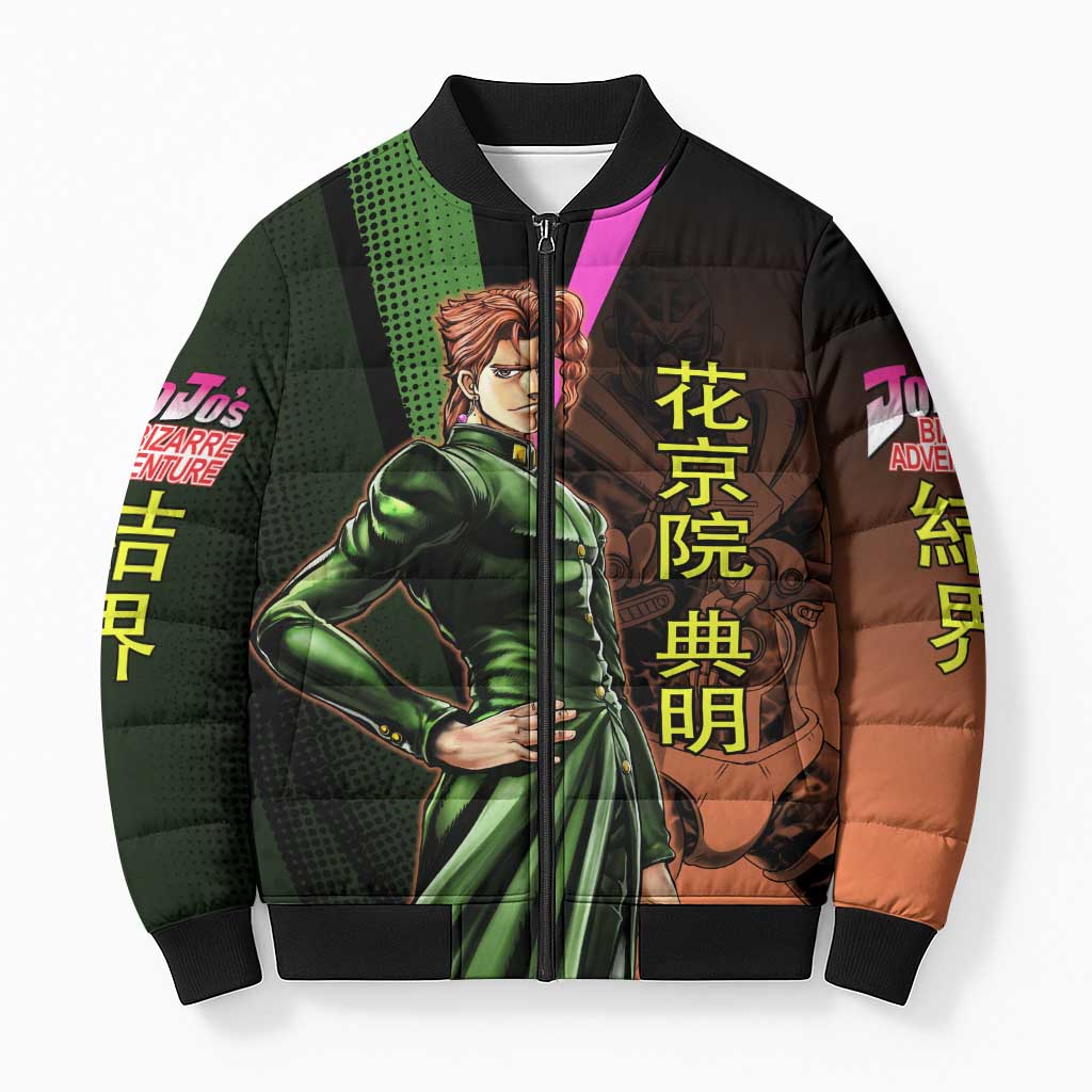 Noriaki Kakyoin JoJo’s Bizarre Adventure Bomber Puffer Jacket with Hierophant Green Stand - The Mazicc