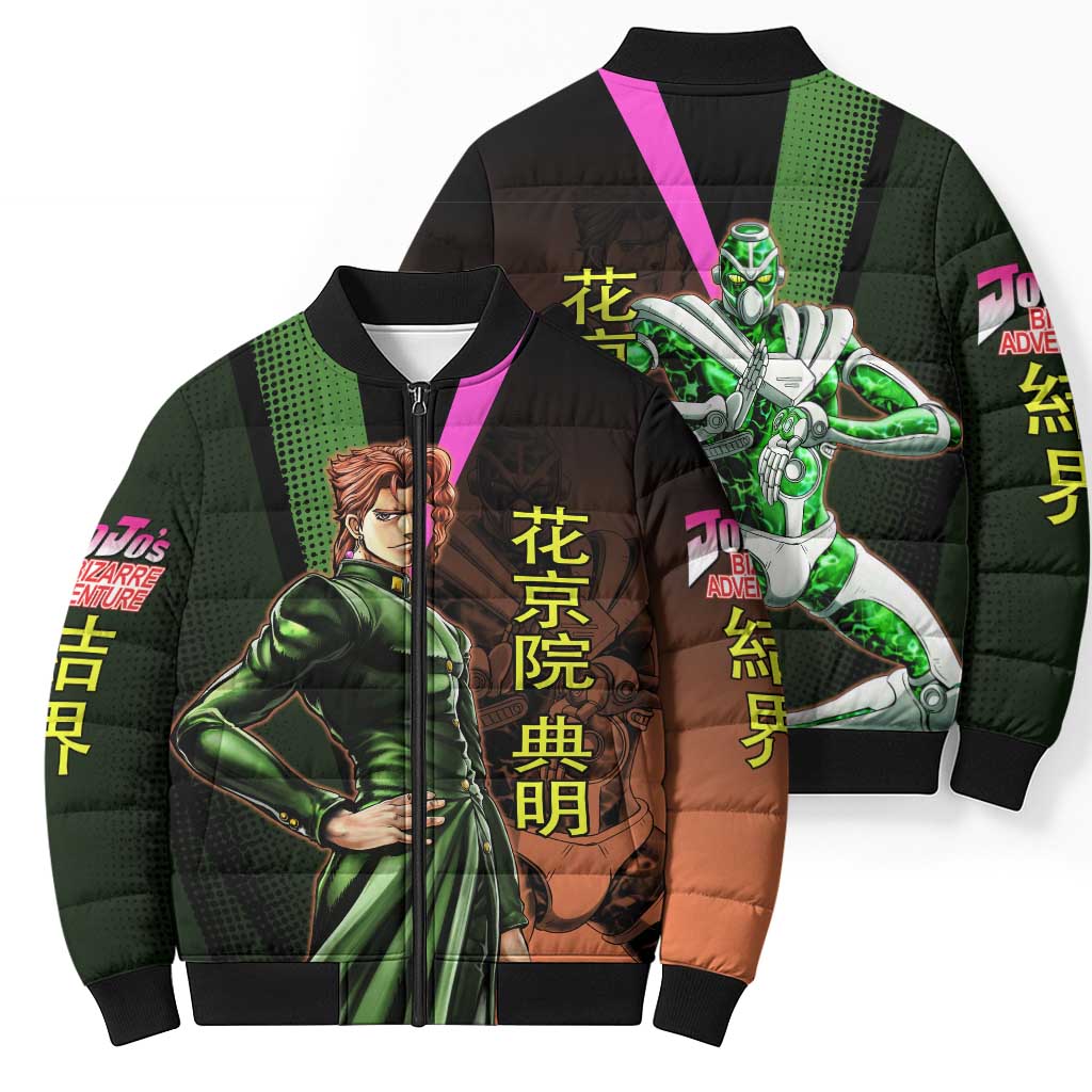 Noriaki Kakyoin JoJo’s Bizarre Adventure Bomber Puffer Jacket with Hierophant Green Stand - The Mazicc