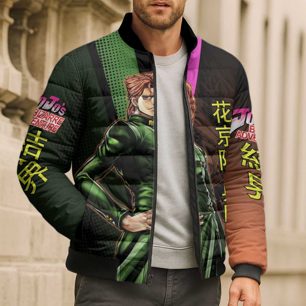 Noriaki Kakyoin JoJo’s Bizarre Adventure Bomber Puffer Jacket with Hierophant Green Stand - The Mazicc