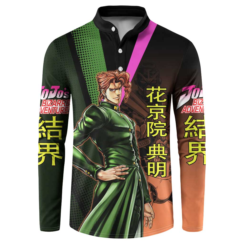 Noriaki Kakyoin JoJo’s Bizarre Adventure Button Sweatshirt with Hierophant Green Stand - The Mazicc