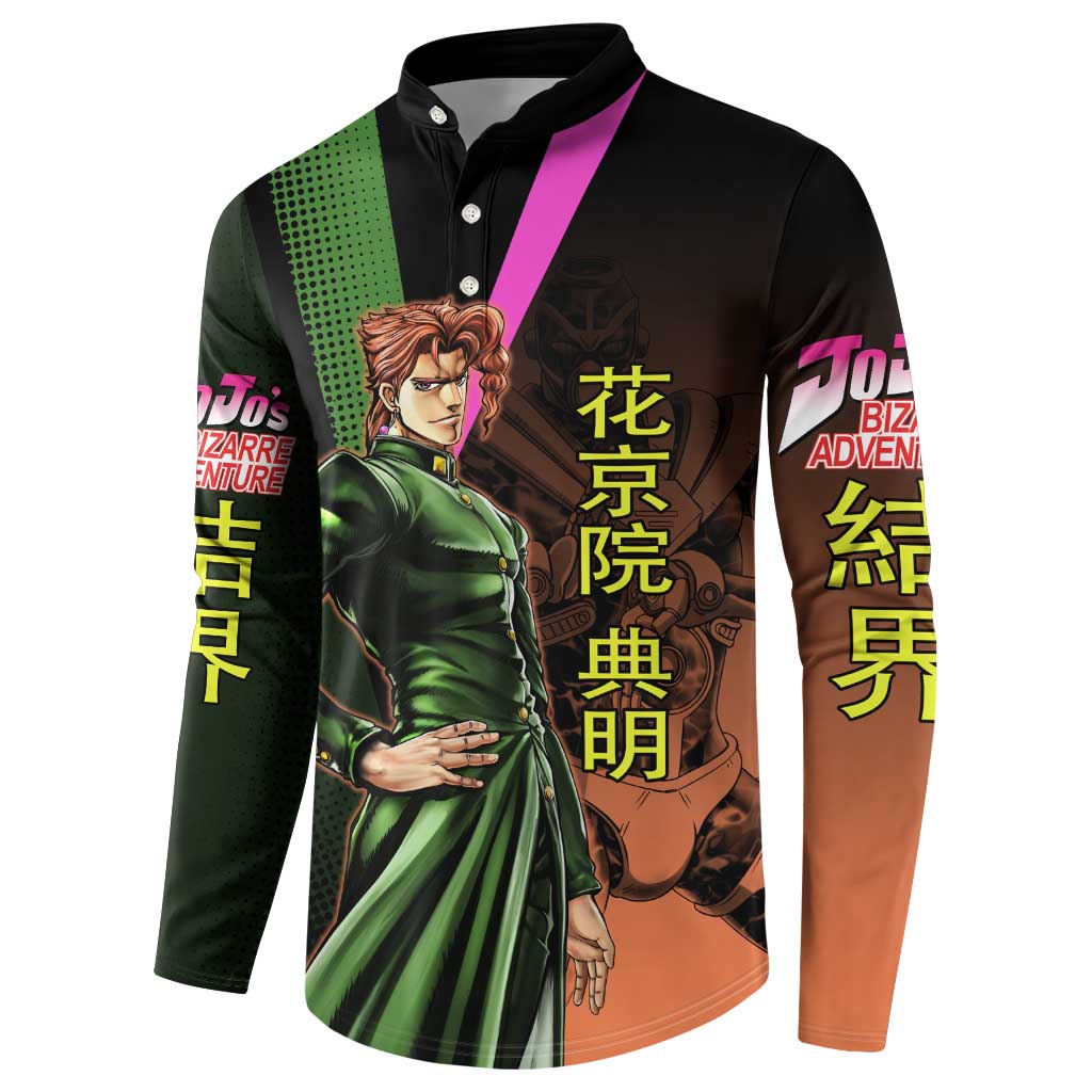 Noriaki Kakyoin JoJo’s Bizarre Adventure Button Sweatshirt with Hierophant Green Stand - The Mazicc