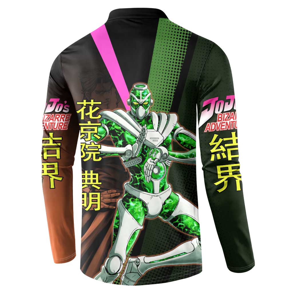 Noriaki Kakyoin JoJo’s Bizarre Adventure Button Sweatshirt with Hierophant Green Stand - The Mazicc