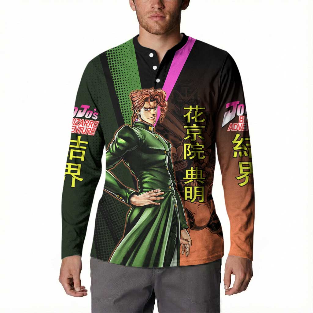 Noriaki Kakyoin JoJo’s Bizarre Adventure Button Sweatshirt with Hierophant Green Stand - The Mazicc