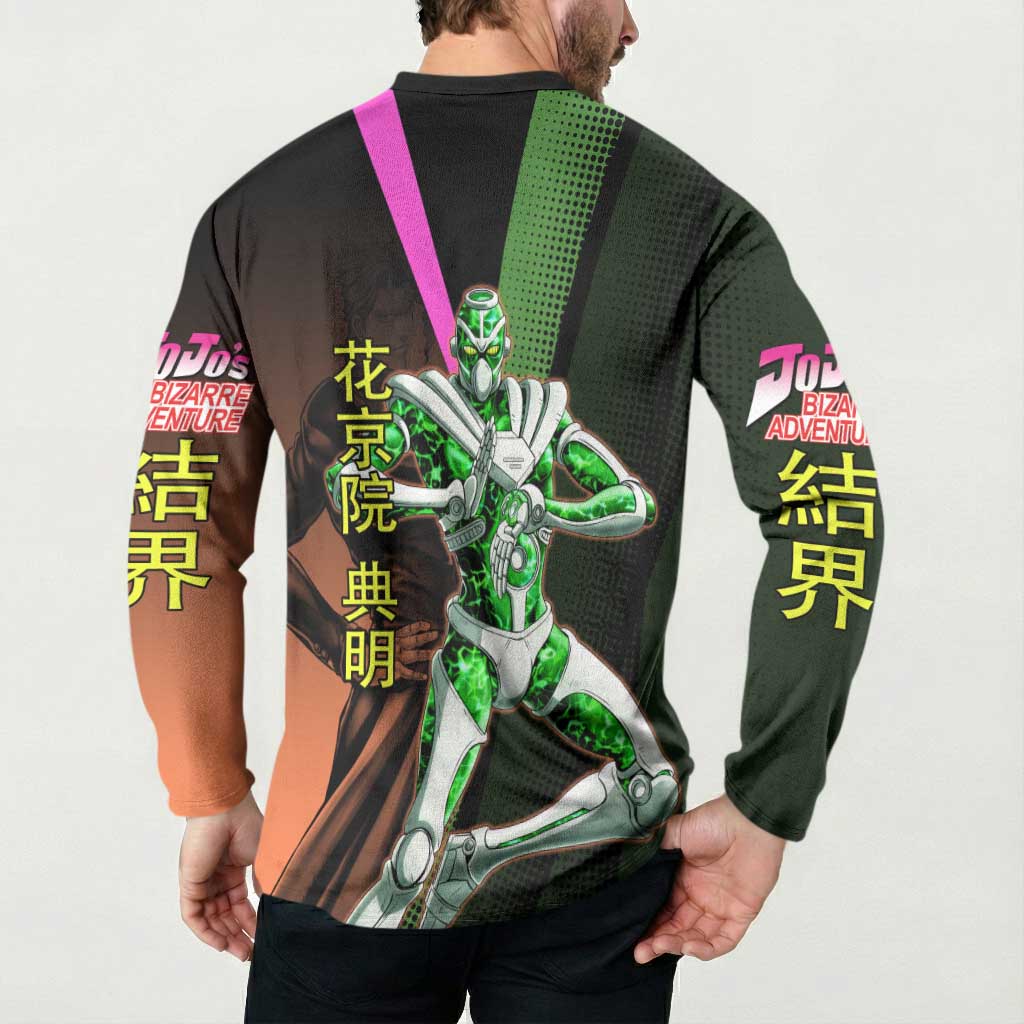 Noriaki Kakyoin JoJo’s Bizarre Adventure Button Sweatshirt with Hierophant Green Stand - The Mazicc