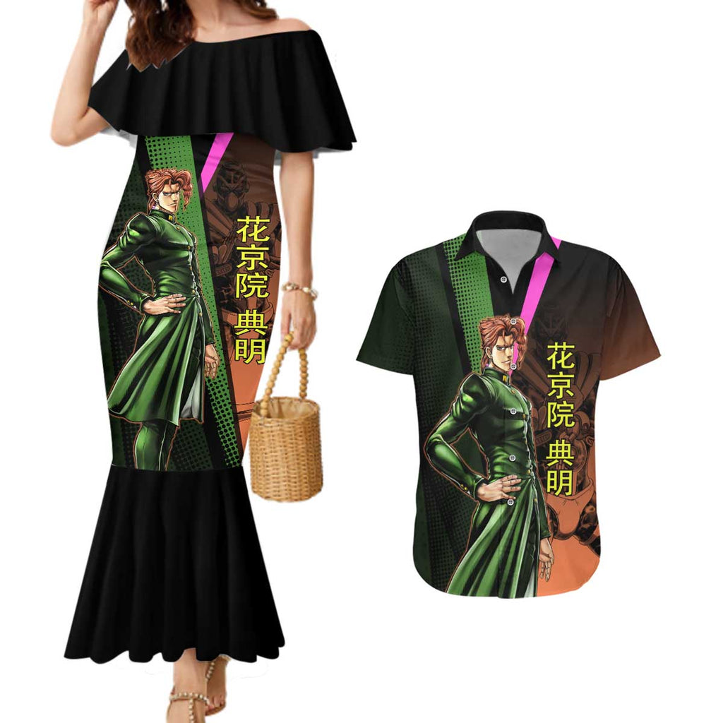Noriaki Kakyoin JoJo’s Bizarre Adventure Couples Matching Mermaid Dress and Hawaiian Shirt with Hierophant Green Stand - The Mazicc