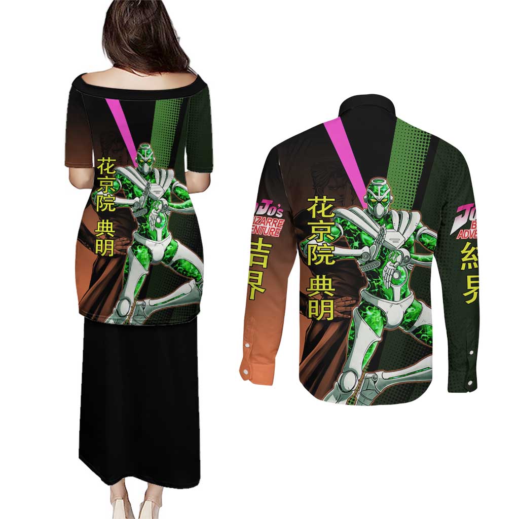 Noriaki Kakyoin JoJo’s Bizarre Adventure Couples Matching Puletasi and Long Sleeve Button Shirt with Hierophant Green Stand - The Mazicc