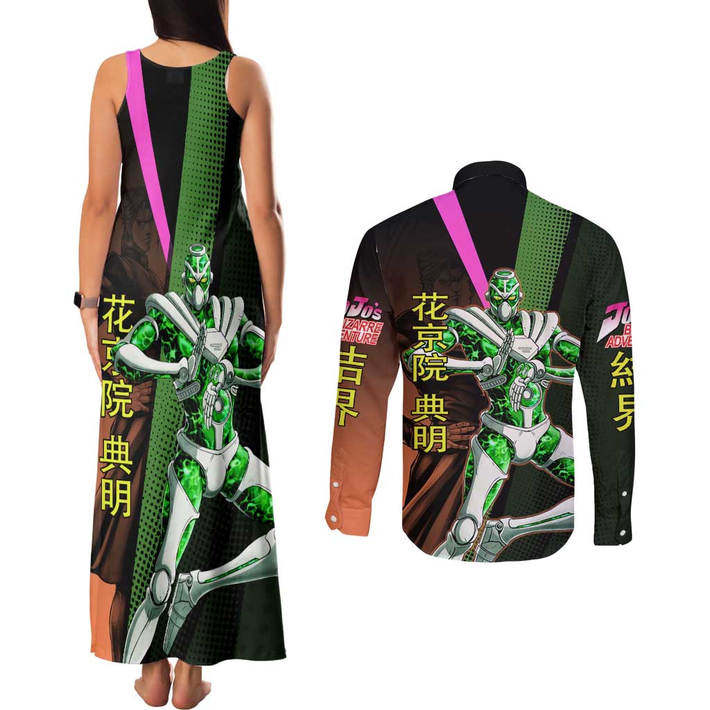 Noriaki Kakyoin JoJo’s Bizarre Adventure Couples Matching Tank Maxi Dress and Long Sleeve Button Shirt with Hierophant Green Stand - The Mazicc