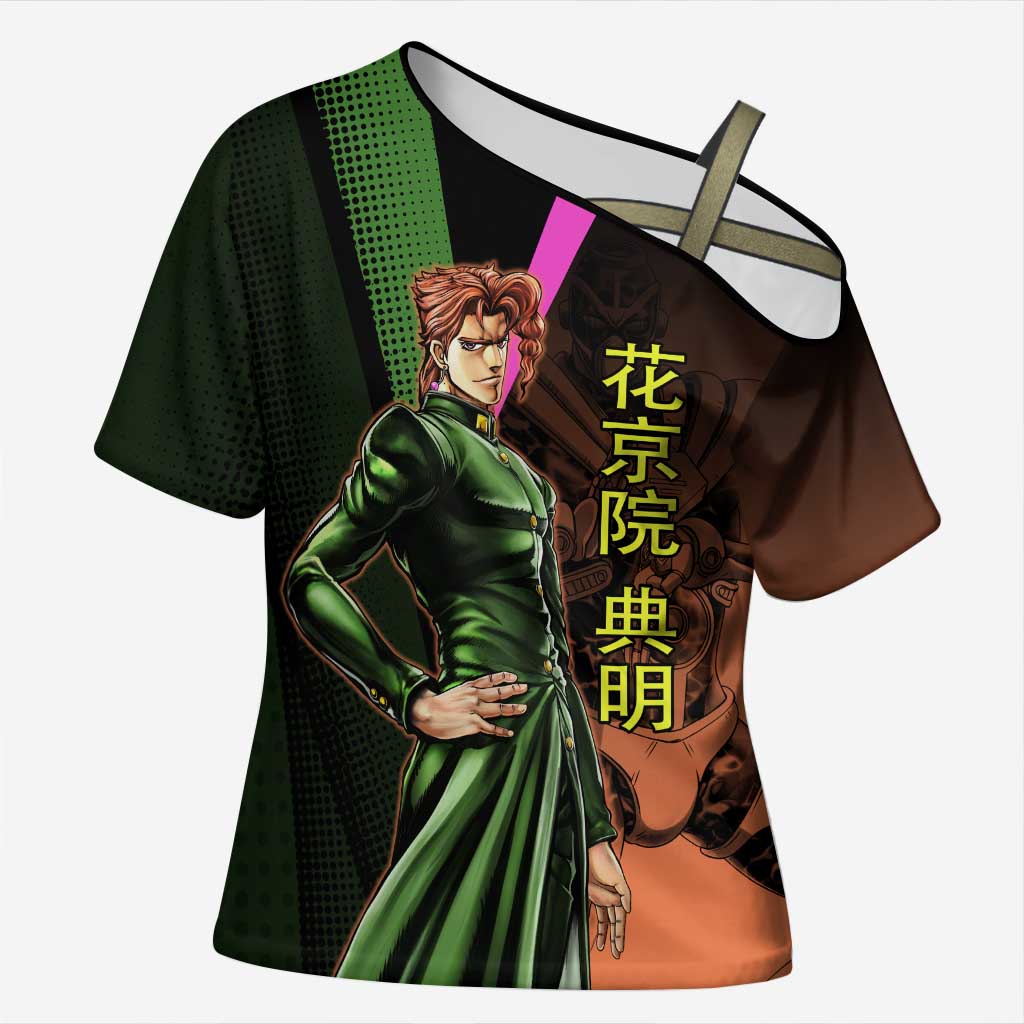 Noriaki Kakyoin JoJo’s Bizarre Adventure Cross Shoulder Shirt with Hierophant Green Stand - The Mazicc