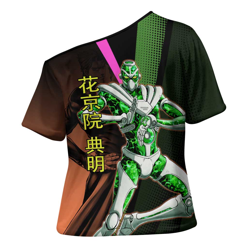 Noriaki Kakyoin JoJo’s Bizarre Adventure Cross Shoulder Shirt with Hierophant Green Stand - The Mazicc