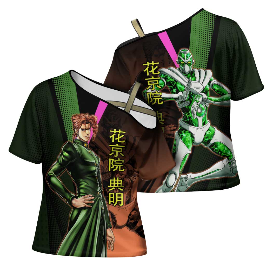 Noriaki Kakyoin JoJo’s Bizarre Adventure Cross Shoulder Shirt with Hierophant Green Stand - The Mazicc