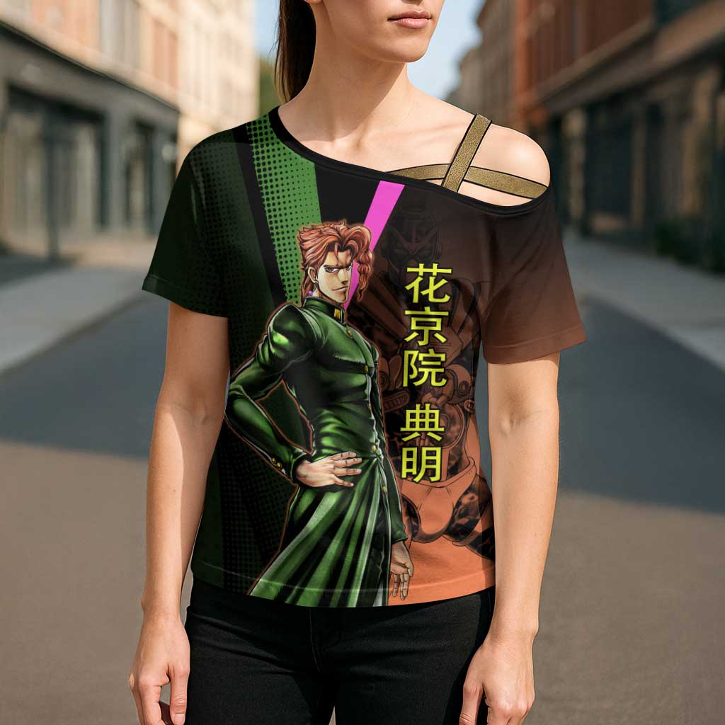 Noriaki Kakyoin JoJo’s Bizarre Adventure Cross Shoulder Shirt with Hierophant Green Stand - The Mazicc