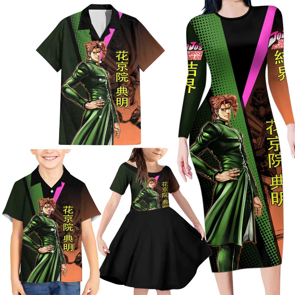 Noriaki Kakyoin JoJo’s Bizarre Adventure Family Matching Long Sleeve Bodycon Dress and Hawaiian Shirt with Hierophant Green Stand