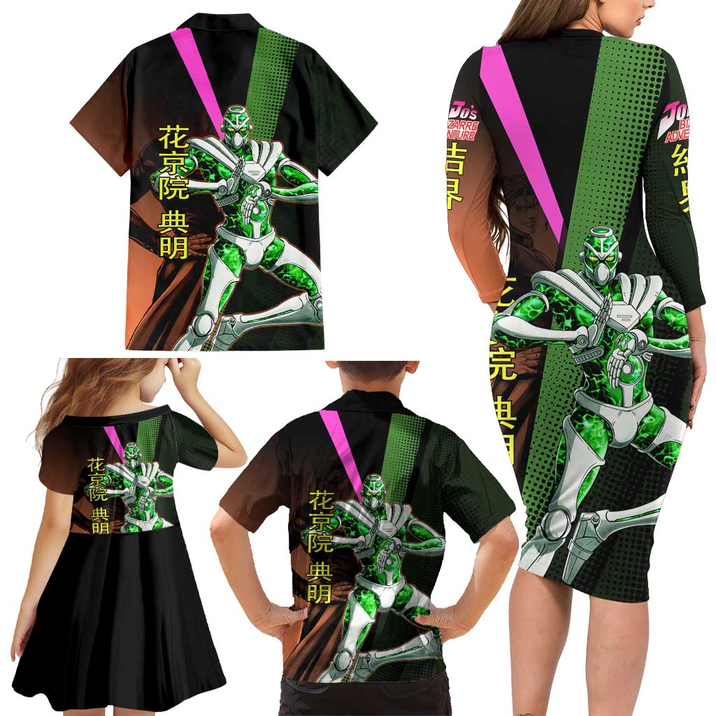 Noriaki Kakyoin JoJo’s Bizarre Adventure Family Matching Long Sleeve Bodycon Dress and Hawaiian Shirt with Hierophant Green Stand