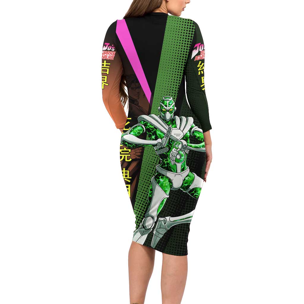 Noriaki Kakyoin JoJo’s Bizarre Adventure Family Matching Long Sleeve Bodycon Dress and Hawaiian Shirt with Hierophant Green Stand