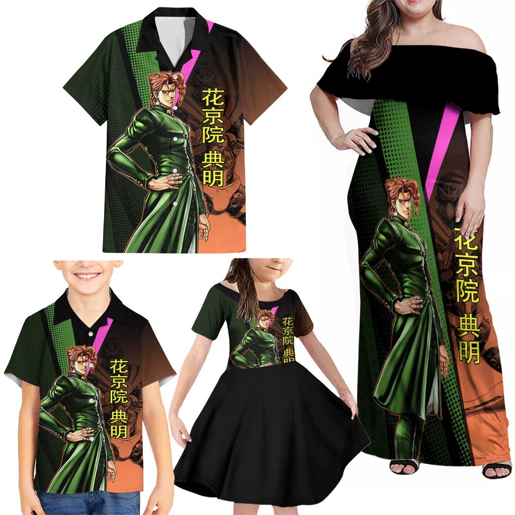 Noriaki Kakyoin JoJo’s Bizarre Adventure Family Matching Off Shoulder Maxi Dress and Hawaiian Shirt with Hierophant Green Stand