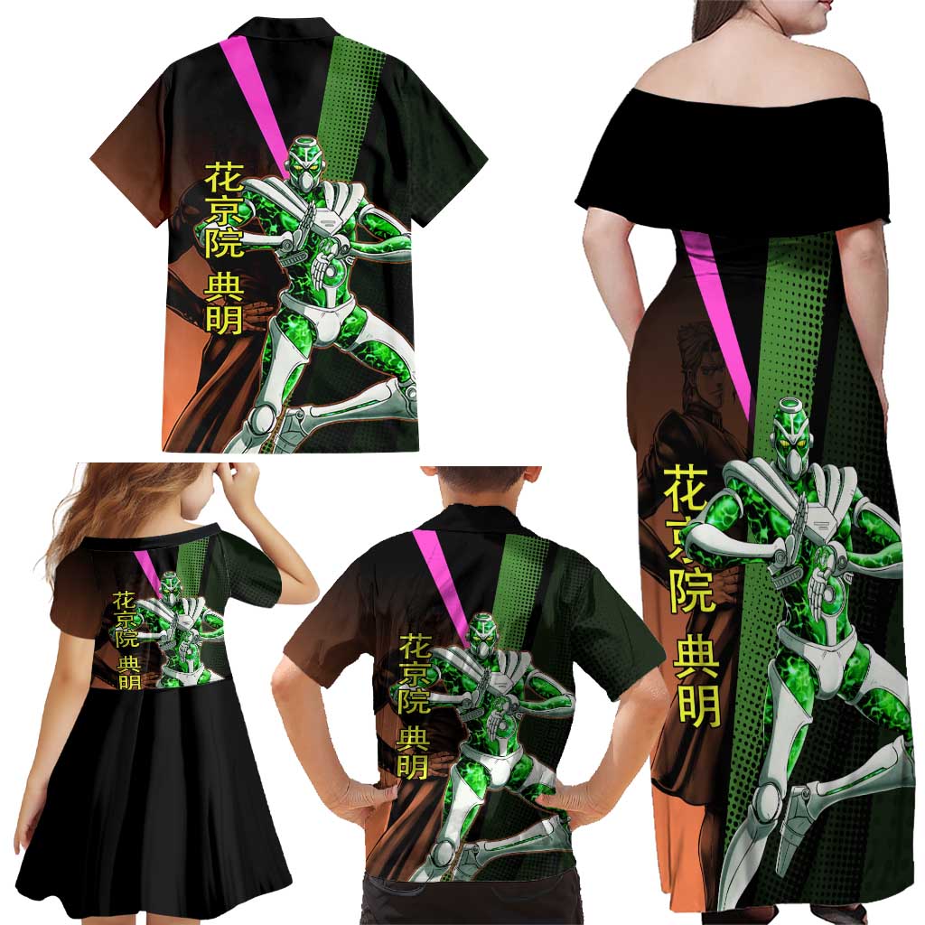 Noriaki Kakyoin JoJo’s Bizarre Adventure Family Matching Off Shoulder Maxi Dress and Hawaiian Shirt with Hierophant Green Stand