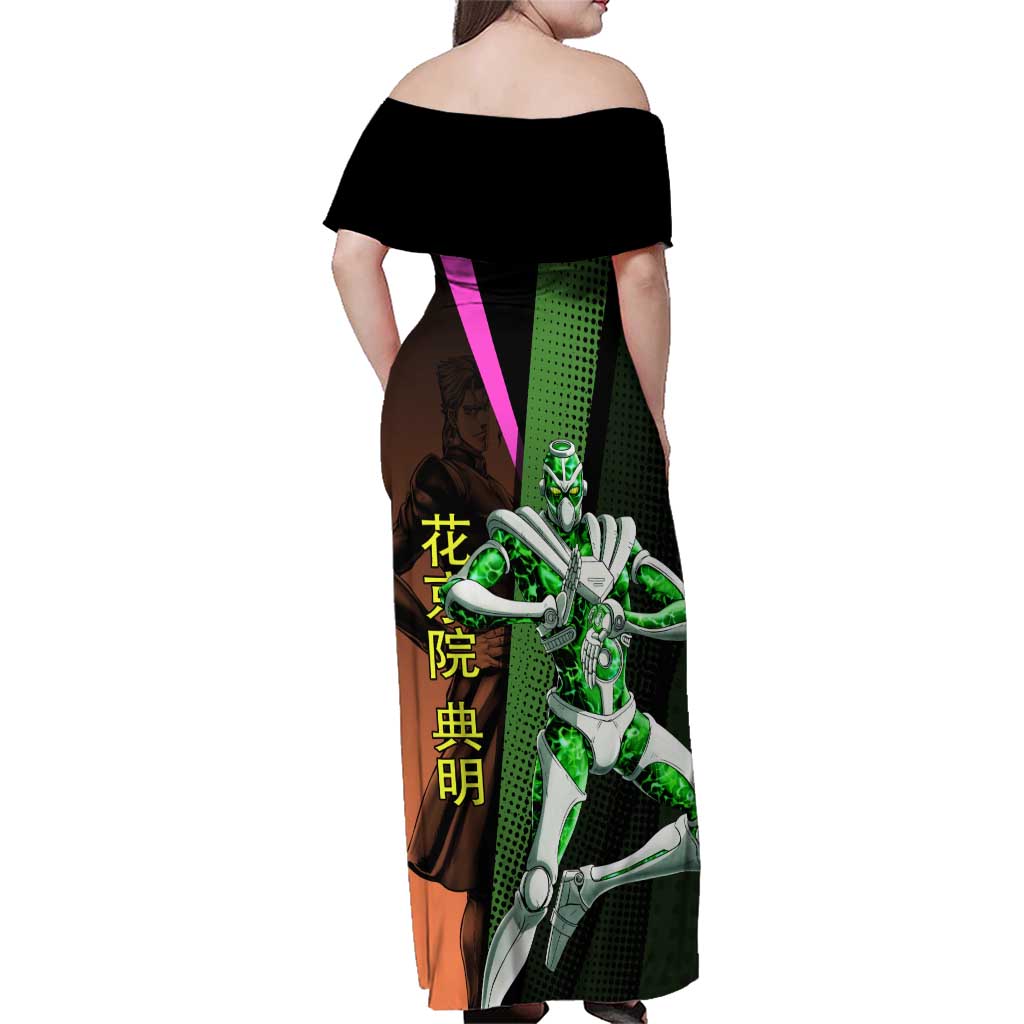 Noriaki Kakyoin JoJo’s Bizarre Adventure Family Matching Off Shoulder Maxi Dress and Hawaiian Shirt with Hierophant Green Stand