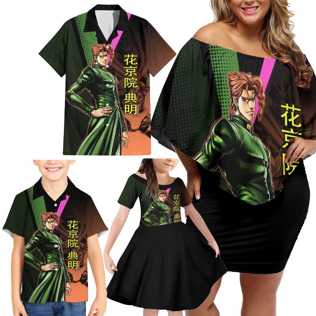 Noriaki Kakyoin JoJo’s Bizarre Adventure Family Matching Off Shoulder Short Dress and Hawaiian Shirt with Hierophant Green Stand