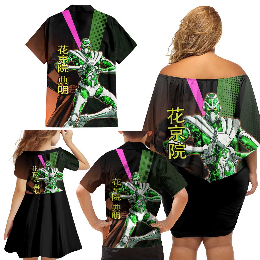 Noriaki Kakyoin JoJo’s Bizarre Adventure Family Matching Off Shoulder Short Dress and Hawaiian Shirt with Hierophant Green Stand