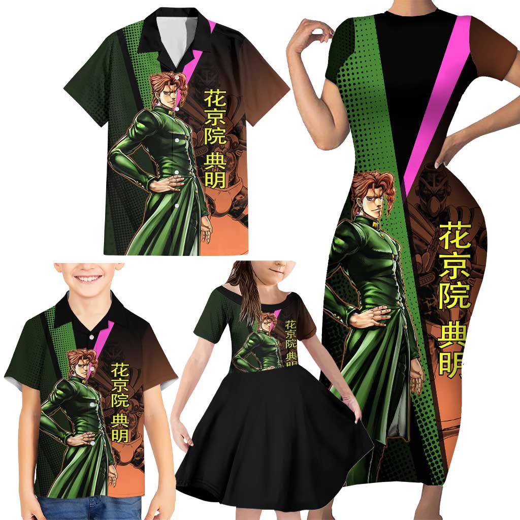 Noriaki Kakyoin JoJo’s Bizarre Adventure Family Matching Short Sleeve Bodycon Dress and Hawaiian Shirt with Hierophant Green Stand